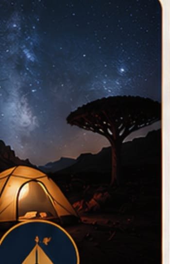 Equipped camp at night under the stars