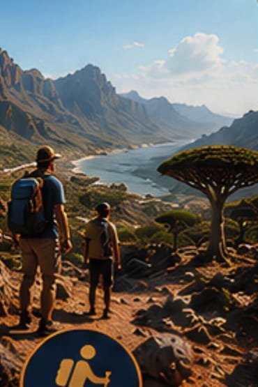Guide and traveler overlooking the coast
